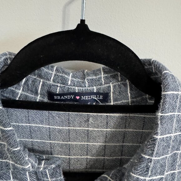 Brandy Melville Blue and Grey Plaid Button up Flannel - Picture 4 of 5